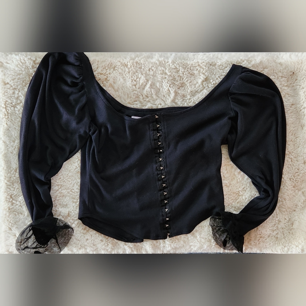 Vintage 1970s, Frederick's of Hollywood, Long Sleeve Crop Blouse, Medium - Picture 2 of 4